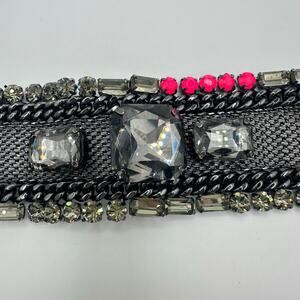 Juicy Couture black gunmetal hot pink smoky gray rhinestones mesh chain bracelet